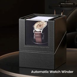 Classic Single Watch Winder for Automatic Watches Auto Watch Winder Box with Quiet Motor Leather Watch Rotator AC Adapter 240129