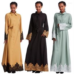 Ethnic Clothing Fashion Muslim Women Abaya African Lapel Long Sleeved Robe Arab Embroidered Dress Kaftan