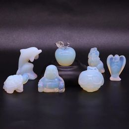 10pcs/Set Synthetic Opalite Stone Carving Animals Statue Ornaments Healing Crystals Energy Gems Figurine Crafts Home Decor Gifts 240131