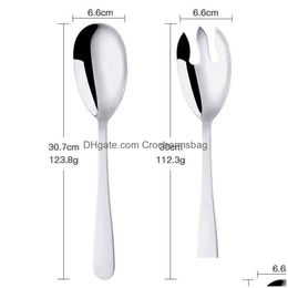Dinnerware Sets 2Pcs Stainless Steel Large Salad Spoon Fork Set Mixing Cooking Fruit And Kitchen Restaurant Tool 211112 Drop Deliver Dhudi