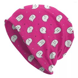 Berets Cute Ghosts Halloween Pink Bonnet Hats Knitting Cool Outdoor Ghost Skullies Beanies Hat Men's Women's Warm Dual-use Cap