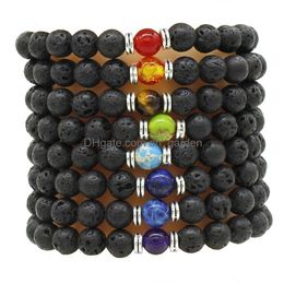 Beaded 8Mm Oil Diffuse Lava Rock Strands Bracelets Agate Tiger Eye Bracelet Women Men Fashion Jewelry Will And Sandy Drop Delivery Dhpe6