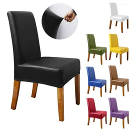 Chair Covers Colour PU Leather Cover Waterproof Wedding Banquet Seat Slipcover Stretch Elastic Protector Dining Room Decor