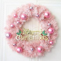 Decorative Flowers Christmas Wreath 30cm Decoration Cute Pink Mall El Window Ornament Nordic Minimalist Xmas Hanging Pendant