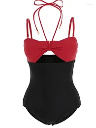 Women's Swimwear Colour Blocking Beachwear With Girl Fashion Summer One Piece Swimsuit Sexy / Bathing Suits Vacation 2024