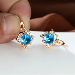 Backs Earrings Eparbers Trendy Round Cut Aqua Blue Crystal Zircon Flower Design Wedding For Women Banquet Jewellery Party Gift