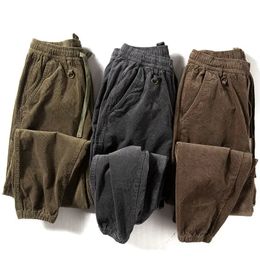 Autumn Corduroy Casual Sports Pants Men's Elastic Waist Drawstrin Loose Bunched Feet Pants Cargo Thick Outdoor Trousers 240124