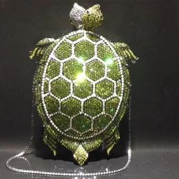 Luxury Green Turtle Crystal Evening Bag Diamond Party Purse Fashion Novelty Women Clutch Hard Case Metal Minaudiere Rhinestone 240130