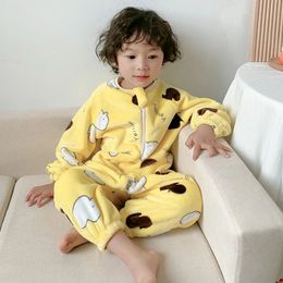 Winter Jumpsuit Kids Pijama Children Overalls Baby Wool Flannel Pyjamas For Children Sleepwear Boys Girls Sleeping Bag 240122