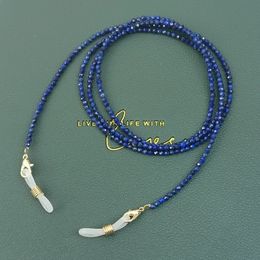 Lii Ji Blue Eyeglasses Chain Stone 2mm Lapis Lazuli Beaded Trendy Women Sunglasses Accessory Necklace Gift Mask Hanging Rope 240202