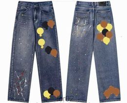 23ss New Mens Jeans Designer Make Old Washed Chrome Straight Trousers Heart Letter Prints Long Style Hearts Purple Chromees Heartslhgc