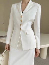 Women Long Sleeve White Suit Set For Spring Summer Office Lady Elegant Business Interview Workwear Skirt Suits Two Pieces 240202