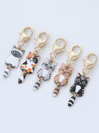 Keychains 5 Pcs Cute Cartoon Cat Enamel Animal Pendants Multicolor Gold Colour Metal Charms DIY Earrings Necklace Jewellery