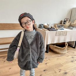 Jackets Autumn Winter Boy Girl Baby Fleece Warm Long Sleeves Jacket Solid Children Thick Cotton Casual Tops Kid Plus Velvet Coat Clothes