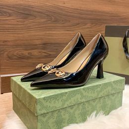 Luxury dress shoes slingback pump designer sandals high heels rhinestone women pointed toe patent leather ladies office party wedding shoes with box