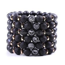 Beaded Black Natural Stone Strands Twee Constell Bracelet Horoscope Sign Beads Bracelets For Women Men Fashion Jewellery Will And Sand Dhlml