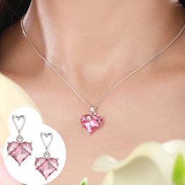 Necklace Earrings Set 17KM Fashion Pink Heart For Women Girls Silver Color Y2K Romantic Earring Jewelry Accessories