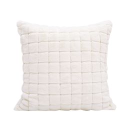 ins wind imitation rabbit hair pillow, living room sofa cushion, solid Colour plaid plush pillow case