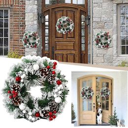 Decorative Flowers Christmas Wreath Berry Handmade Floral Front Door Rustic Flocked With Mixed Outdoor Decorations