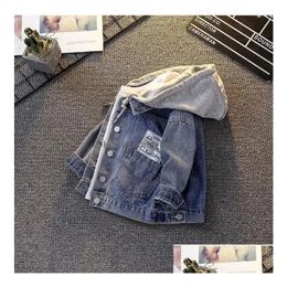 Jackets Spring And Autumn Childrens Denim Hooded Coat 2023 Fashion Kids Jacket For Boys Top Baby Jeans 230613 Drop Delivery Maternit Dhbu4