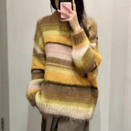 Women's Sweaters Round Neck Pullover Mohair Blend Sweater 23 Autumn Oversized Y2k Clothes Female