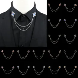 Brooches Fashion Gentleman Tassel Brooch For Men Suit Shirt Collar Crystal Cross Chain Lapel Pin Rhinestone Retro Wedding Accessories