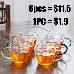 6PCS 120ML Transparent Glass Cup Tea Set of 6 Teaware with Handle Chinese Style Mugs Coffee Milk Water Drink Drinkware 240129