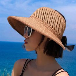 Wide Brim Hats Foldable Straw Sun Visors For Women 2024 Bow Beach Hat Summer Chapeu Praia Women'S Sombrero Mujer Para El Sol