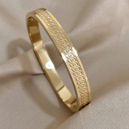 Bangle AENSOA Fashion Golden Stainless Steel For Women Charm Cuff Bracelets Simple Twist Pattern Wristband Waterproof Jewellery