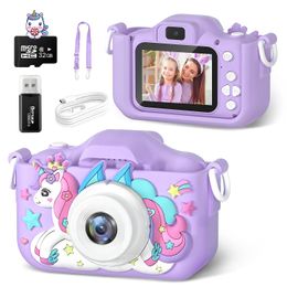 Kids Camera Toys Purple Unicorn for Girls Boys Gift Children Digital 1080P HD 2inch Screen With 32GB SD Card Game Player 240131