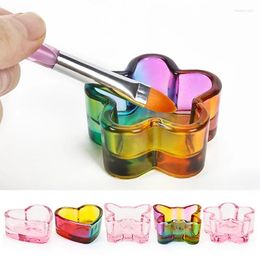 Nail Art Kits 1Pcs Rainbow Crystal Clear Glass Liquid Dish Dappen Cup With Lid Bowl For Acrylic Powder Monomer Tool