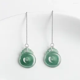 Dangle Earrings Natural Burma Jade High Grade-A Blue Water Ping An Fubei Ear Thread S925 Silver Inlaid Jadeite Women's Jewellery Drop