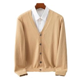 Mens Cashmere Knit Cardigan MiddleAged VNeck Fit Coat Wool Autumn Winter Thick Sweater Men Jacket Soft Warm Plus Size M3XL 240130