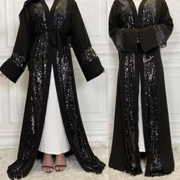 Ethnic Clothing Ramadan Islamic Abayas Open Kimono Muslim Women Maxi Robe Sequins Party Evening Dubai Kaftan Arabic Cardigan Middle East