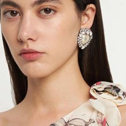 Backs Earrings Stonefans Simple Heart Clip Imitation Pearl No Piercing Jewellery Fashion Women Rhinestone Christmas Gift