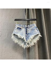 Women's Shorts Blue A-line Denim Skirt Vintage Y2k Mini Harajuku Korean Aesthetic Tassel Jean Skirts 90s 2000s Clothes