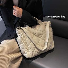 Totes 2024 Winter Cotton Suit Tote Bags For Women Large Shoulder Bag Fashion Purse And Handbag Designer Crossbody Luxury Brand Satche