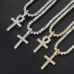 Hiphop Iced Out Tennis Cross Pendant Necklace for Men Steampunk Gold Plated CZ Chain on Neck Luxury Design Jewellery S-OHP003 240131