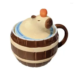 Mugs Cartoon Ceramic Capybara Mug Creative Dringking Cup With Handle & Lid Cute Milk Cups Travel Tea Easy To Clean