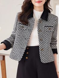 Women's Jackets Spring Autumn Lapel Long Sleeve Tweed Jacket Coats Women Slim Stripe Single-Breasted Tops Female Elegant Office Working Coat