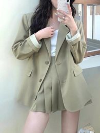 Two Piece Dress Korean Fashion Women Casual Business Skirts Suit Vintage Chic Blazer Jackets Mini Pleated Pieces Set Female Clothes