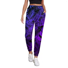 Women's Pants Tropical Palm Leaf Baggy Autumn Purple Print Casual Sweatpants Female Streetwear Graphic Trousers Big Size 3XL