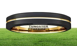 Fashion 8mm Black Tungsten Carbide Ring Gold Groove Matte Brushed Surface Beveled Edge Mens Wedding Band Comfort Fit9033222