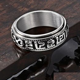 Band Rings Believe Stainless Steel Six-Character Mantra Rotatable Ring For Men Women Fashion Fine Jewellery Drop Delivery Dhzfj