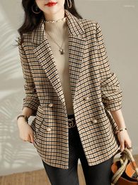 Women's Jackets Spring Autumn Runway Houndstooth Pearl Buttons Blazer Suit Women Notched Single Breasted Jacket Outwear Office OL Coat