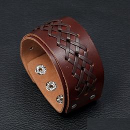 Bangle Braid Lace Bandage Diamond Leather Cuff Mtilayer Wrap Button Adjustable Bracelet Wristand For Men Women Fashion Jewelry Drop Dhcwv