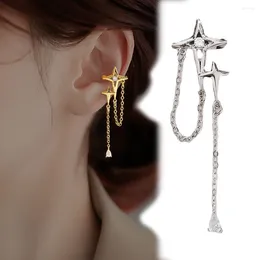 Backs Earrings Women Luxury Star Tassels Pendant Ear Clips Female Girls Sweet Personality Non Piercing Cuff Jewelry Accessories