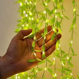 Strings 1 PC Leaf Curtain Lights 2M/3.28FT 20 LED Vine Greenery Leaves String For Wall Party Home Decoration Warm White