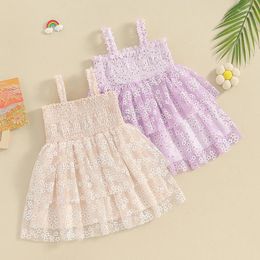 Girl Dresses Toddler Baby's Clothes Girls Summer Sleeveless Dress Floral Ruched Mesh Princess For Beach Party Cute Children's Clothing