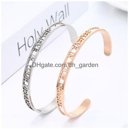 Bangle Hollow Stainless Steel Bracelet Letter Believe Dreams Writaband Cuff Women Fashion Jewellery Will And Sandy Drop Delivery Bracel Dh8Wz